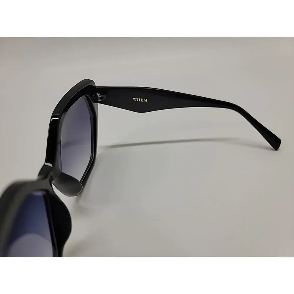 White House Black Market WHBM Women Sunglasses Black Cat Eye Geometric With Case